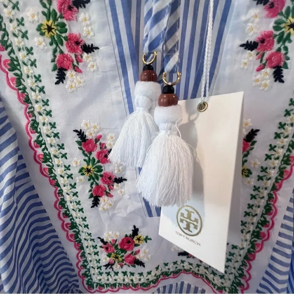 Tory Burch Tunic Caftan Stripes Beach XL Swim NWT Coverup Dress